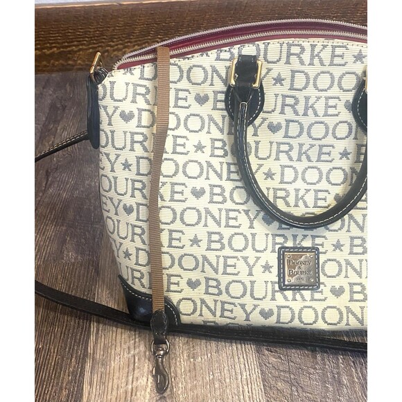 Dooney & Bourke Signature Jacquard Satchel Cream Leather Trim Shoulder Bag Y2K - Picture 8 of 16